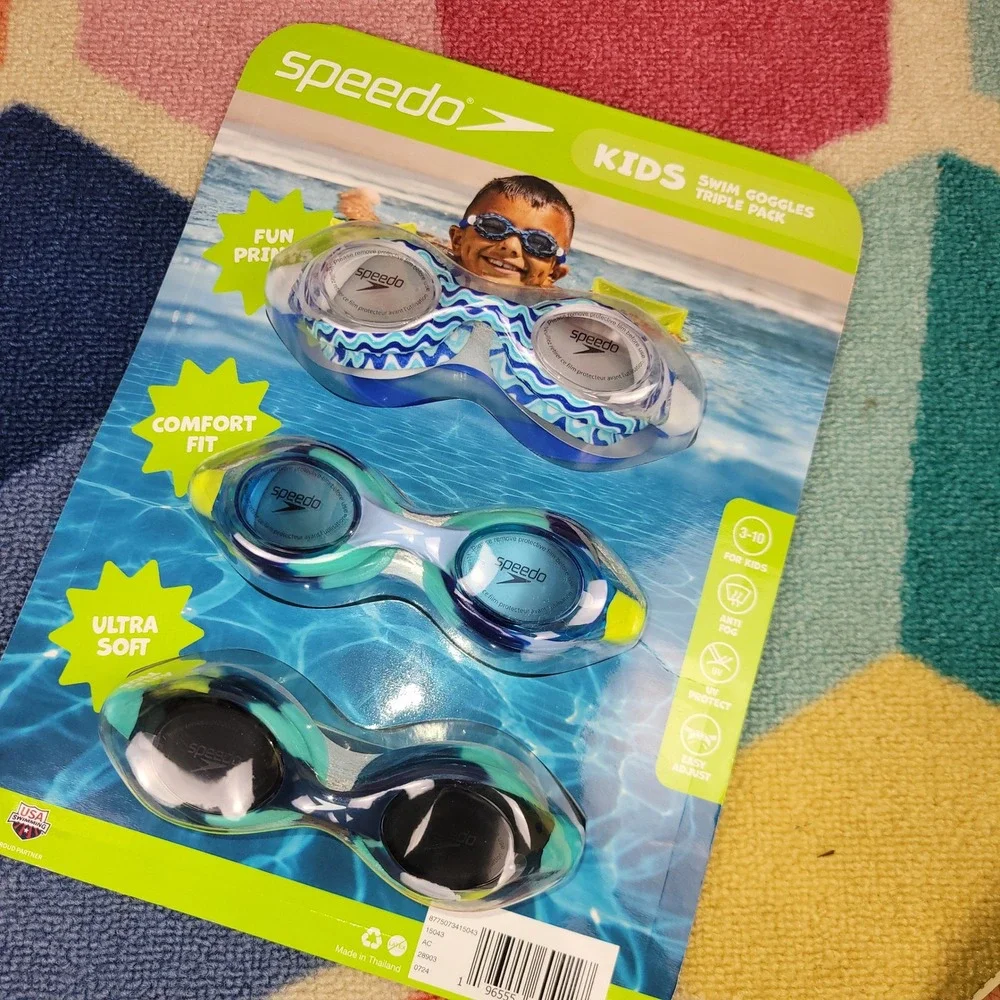 Speedo Kids Swim Goggles Triple Pack Blue Teal Anti-Fog UV Protection Ages‎ 3-10